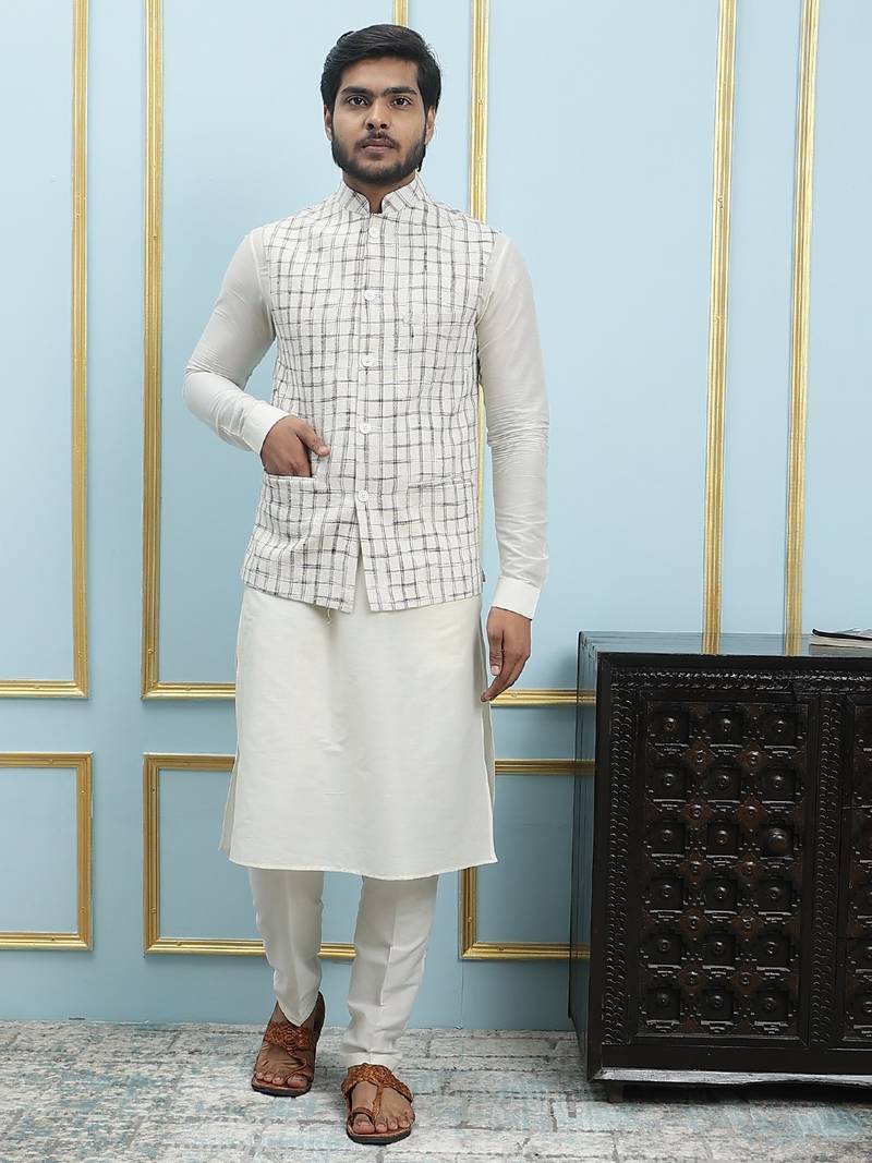 Nehru Jacket Chola Pajama White Abhishek Nigam In Men's Cotton