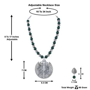 Fashionable silver plated oxidized german silver beaded necklaces set with adjustable thread for women and girls.(green) 5