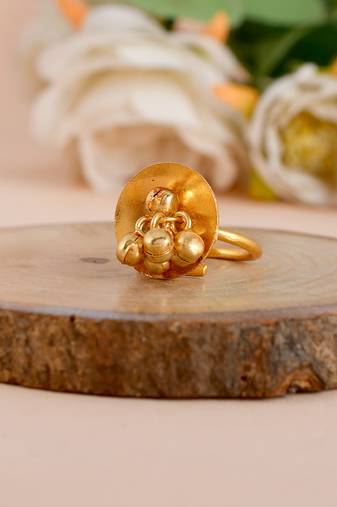 Gold plated disc ghungroo ring