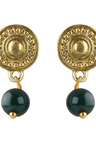 Fashionable gold plated oxidized german ganesha beaded necklaces set with adjustable thread for women and girls.(green)