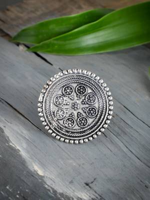 Oxidised silver tribal statement ring 1