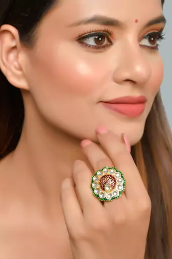 Set of 2 flower minakari ring