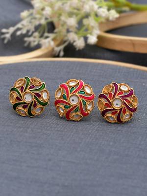 Set of 3 floral meenakari ring 1