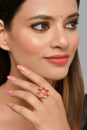 Set of 3 floral meenakari ring
