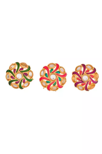 Set of 3 floral meenakari ring