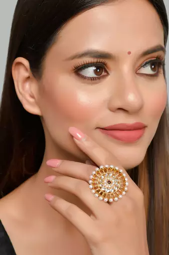 Pearl meenakari statement ring