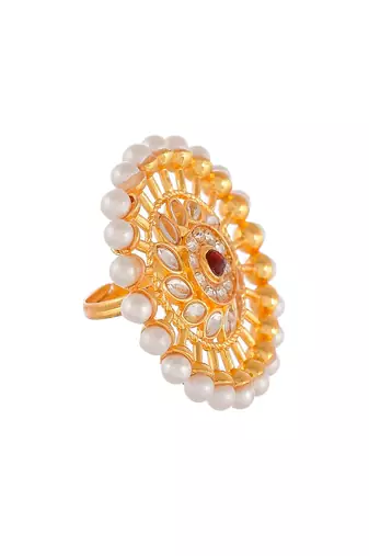Pearl meenakari statement ring