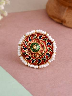 Traditional kundan meenakari adjustable finger ring 1