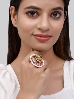 Traditional kundan meenakari adjustable finger ring 2