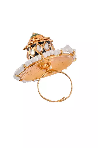 Traditional kundan meenakari adjustable finger ring