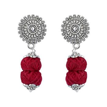 Fashionable silver plated oxidized german beaded necklaces set with adjustable thread for women and girls.(maroon) 6