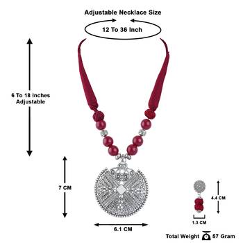 Fashionable silver plated oxidized german beaded necklaces set with adjustable thread for women and girls.(maroon) 7