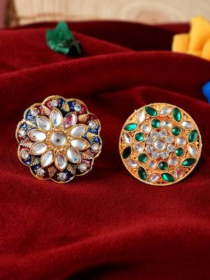 Set of 2 gold plated meenakari wedding enamelled finger rings 1