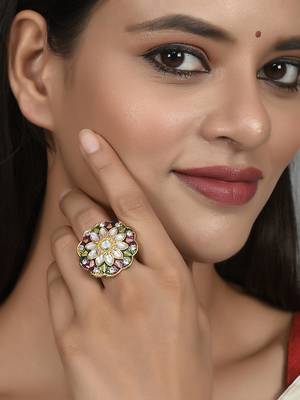 Set of 2 gold plated meenakari wedding enamelled finger rings 2