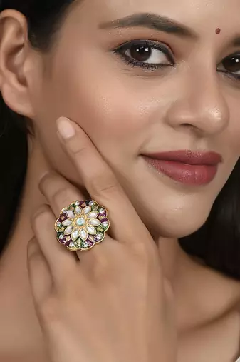 Set of 2 gold plated meenakari wedding enamelled finger rings