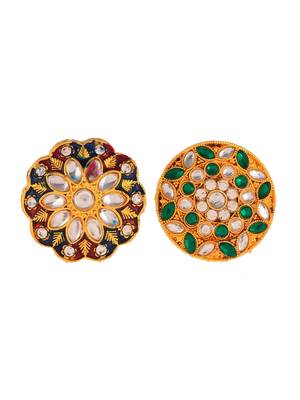 Set of 2 gold plated meenakari wedding enamelled finger rings 3