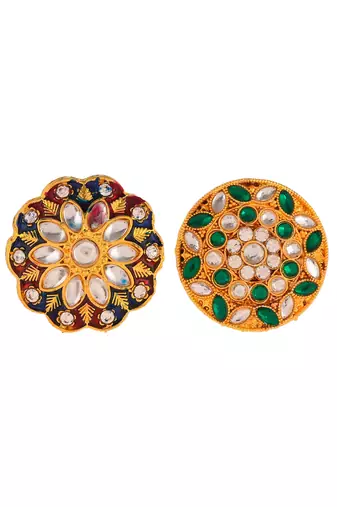 Set of 2 gold plated meenakari wedding enamelled finger rings