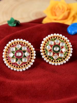 Set of 2 gold plated kundan ethnic engagement finger rings 1