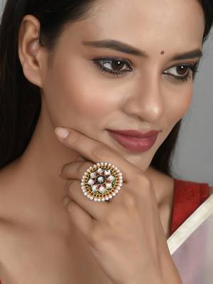 Set of 2 gold plated kundan ethnic engagement finger rings 2