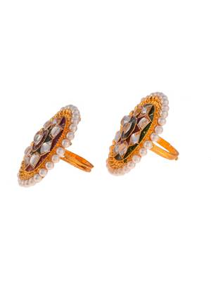 Set of 2 gold plated kundan ethnic engagement finger rings 3
