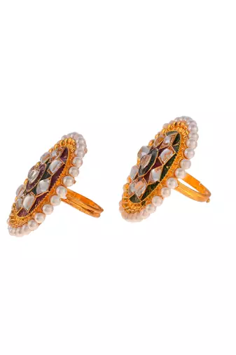 Set of 2 gold plated kundan ethnic engagement finger rings