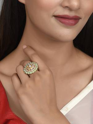 Set of 2 gold plated meenakari enamelled traditional finger rings 2