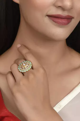 Set of 2 gold plated meenakari enamelled traditional finger rings