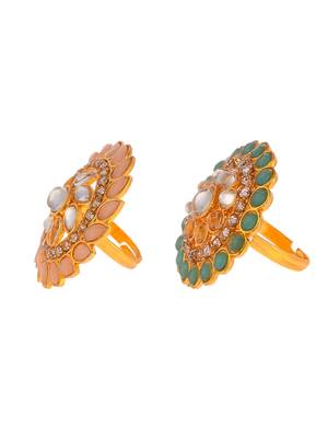 Set of 2 gold plated meenakari enamelled traditional finger rings 3