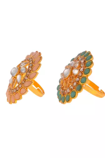 Set of 2 gold plated meenakari enamelled traditional finger rings