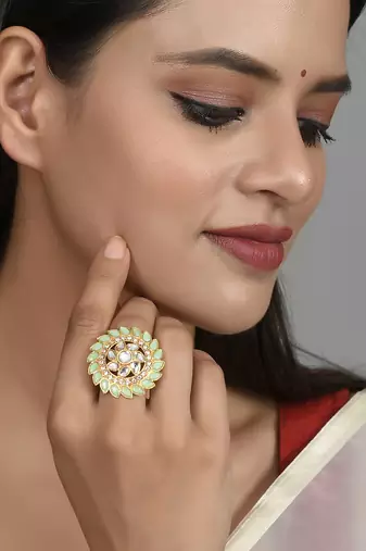 Set of 2 gold plated enamelled kundan wedding rings