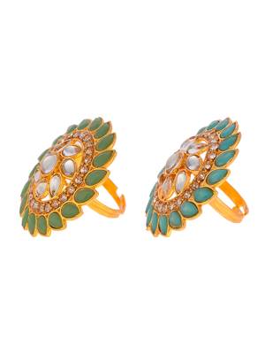 Set of 2 gold plated enamelled kundan wedding rings 4