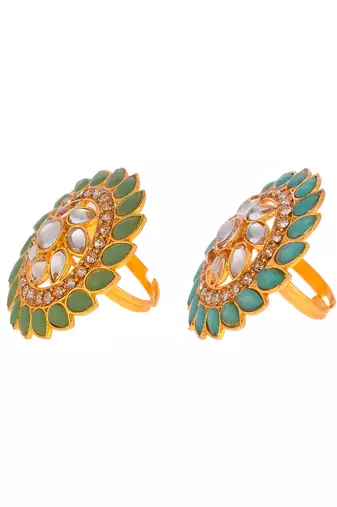 Set of 2 gold plated enamelled kundan wedding rings