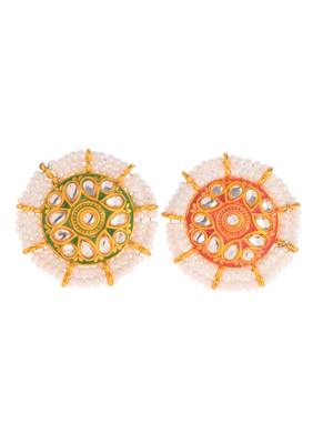 Set of 2 gold plated kundan pearl meenakari adjustable traditional finger rings 3