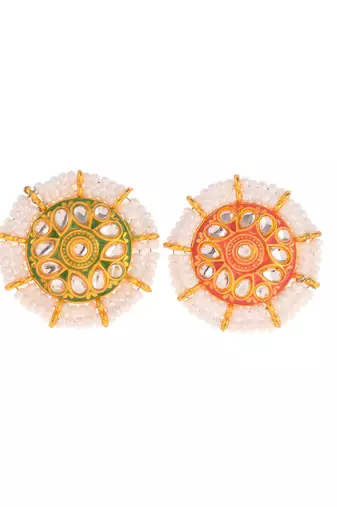 Set of 2 gold plated kundan pearl meenakari adjustable traditional finger rings