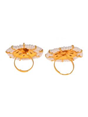 Set of 2 gold plated kundan pearl meenakari adjustable traditional finger rings 4