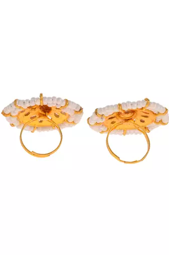 Set of 2 gold plated kundan pearl meenakari adjustable traditional finger rings
