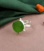 Silver plated green stone adjustable western finger ring for women