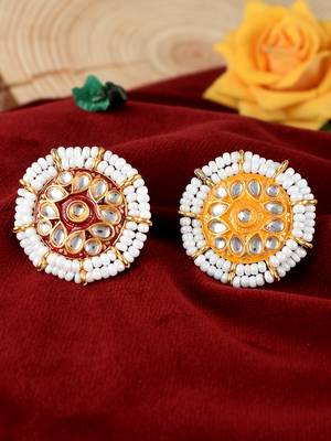 Set of 2 gold plated handpainted kundan meenakari ethnic finger rings 1