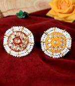 Set of 2 gold plated handpainted kundan meenakari ethnic finger rings