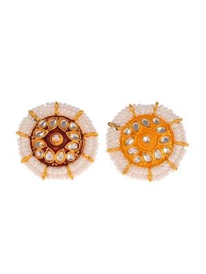 Set of 2 gold plated handpainted kundan meenakari ethnic finger rings 4