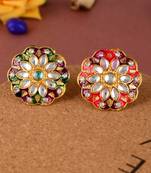 Set of 2 gold plated hand painted kundan engagement finger rings