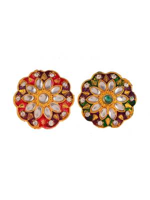 Set of 2 gold plated hand painted kundan engagement finger rings 3