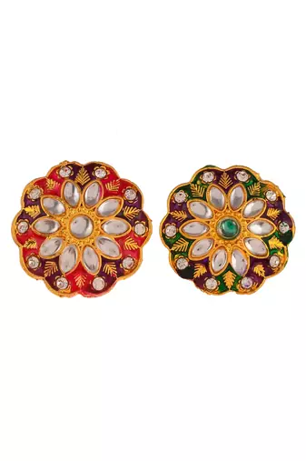 Set of 2 gold plated hand painted kundan engagement finger rings