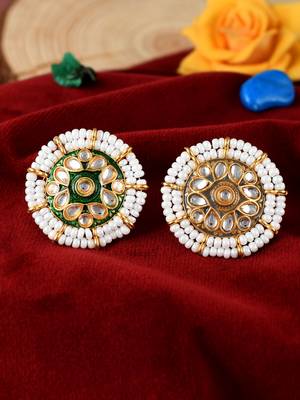 Set of 2 gold plated kundan meenakari finger rings for women 1