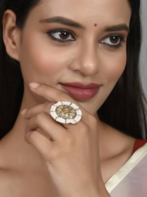 Set of 2 gold plated kundan meenakari finger rings for women 2