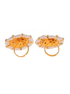 Set of 2 gold plated kundan meenakari finger rings for women 3
