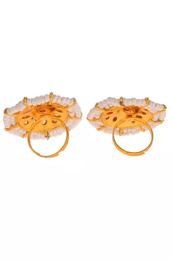 Set of 2 gold plated kundan meenakari finger rings for women