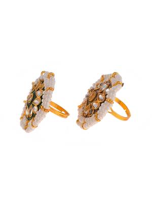 Set of 2 gold plated kundan meenakari finger rings for women 4