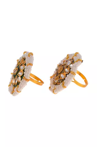 Set of 2 gold plated kundan meenakari finger rings for women