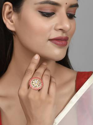 Set of 2 gold plated kundan enamelled traditional finger rings 2